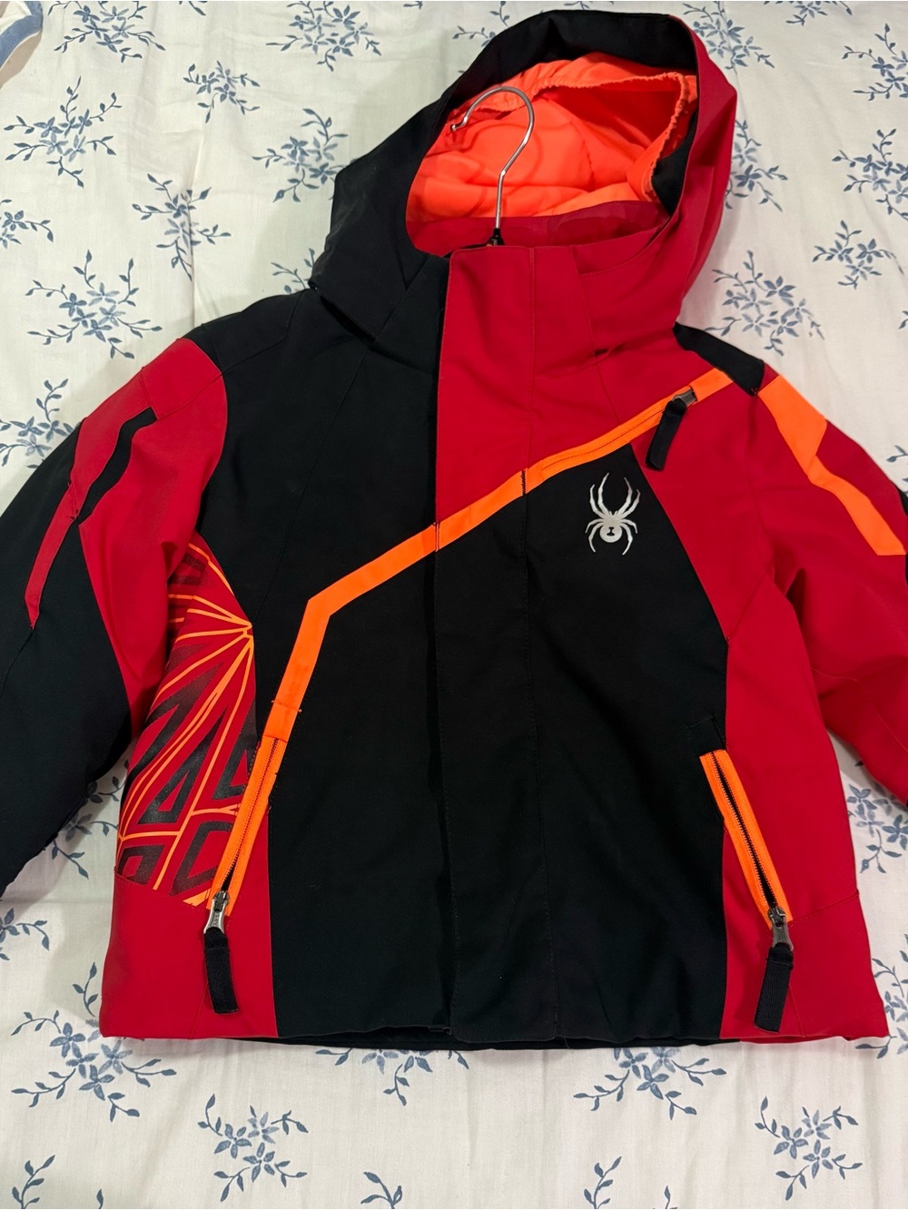 Spyder Kids Red and Black Ski Puffer with Orange Accents